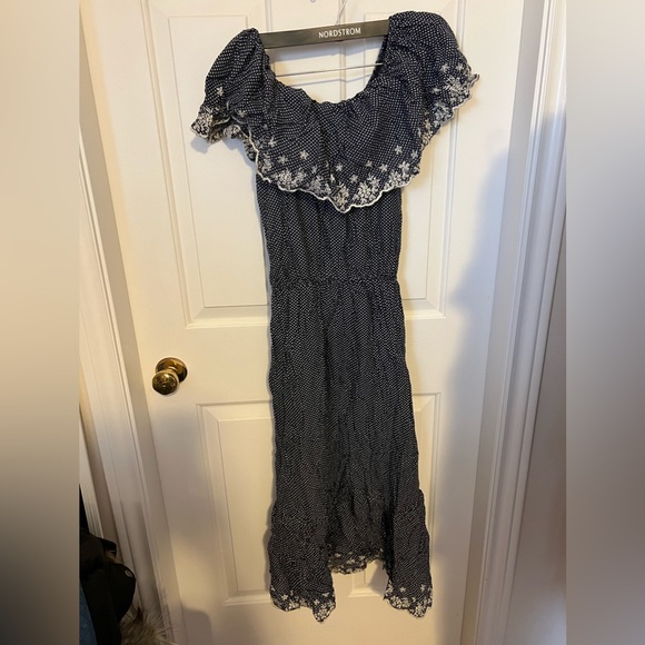 Summer off shoulder midi polka dots floral dress. - Picture 2 of 3